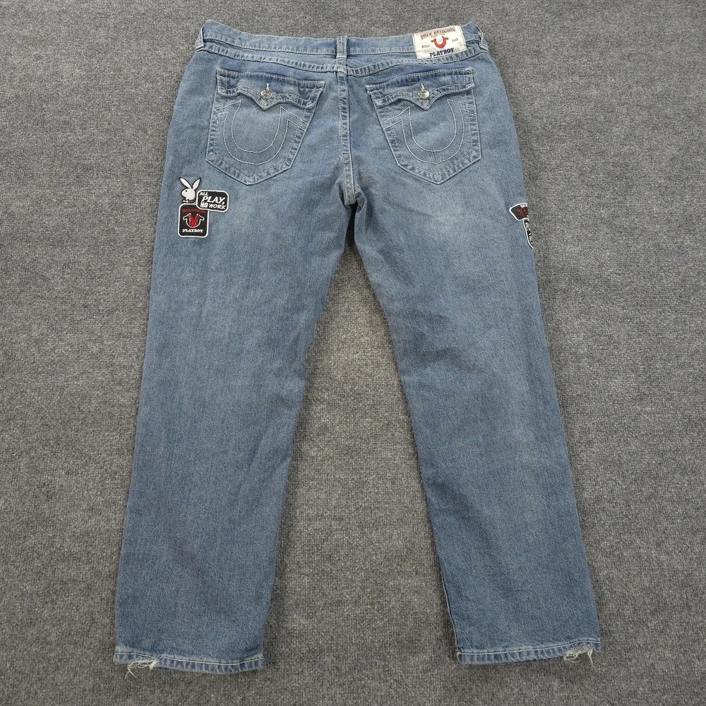 True‎ Religion X Playboy Jeans Mens 42x32 Blue Bobby Relaxed Baggy Denim Logo